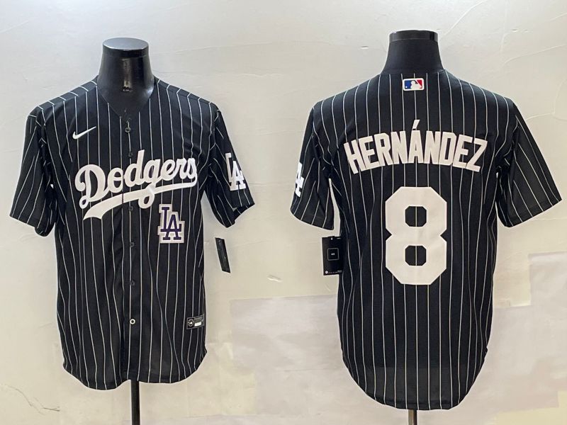 Men Los Angeles Dodgers #8 Hernandez Black Stripe Jointly Name 2025 Nike MLB Jersey style 12->los angeles dodgers->MLB Jersey